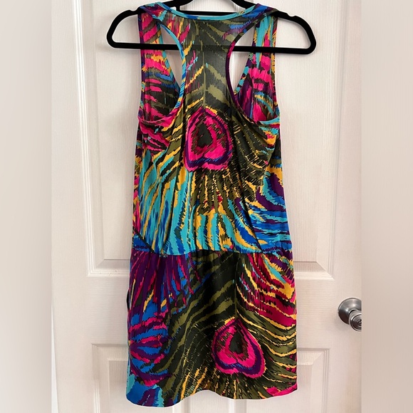 NWOT Trina Turk Silk Peacock Chiara Mini Dress multicolor Extra Small XS Pockets - Picture 3 of 6